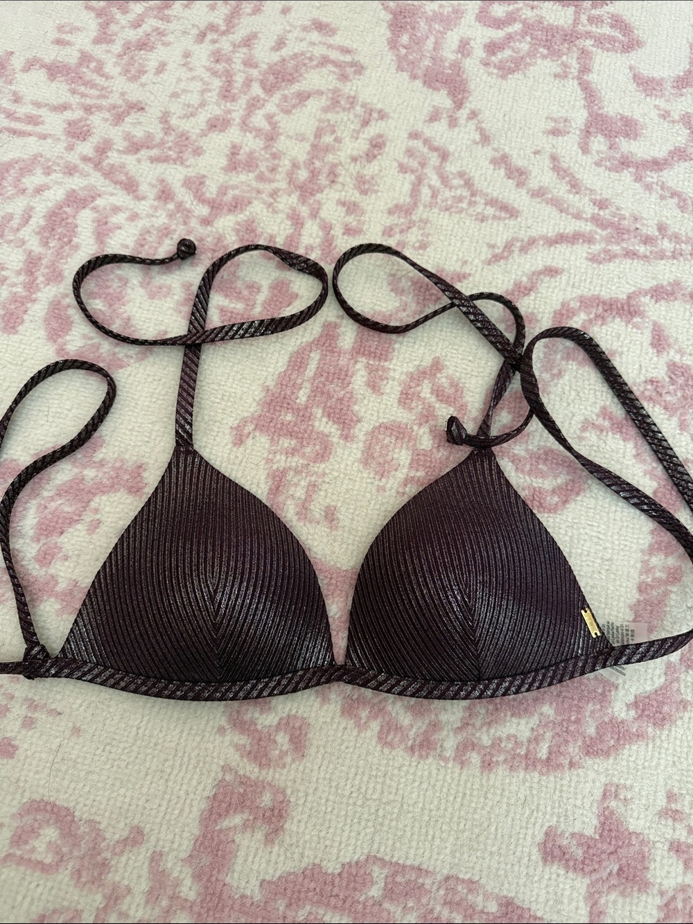 PINK Victoria's Secret Ribbed Triangle Bikini Top in Deep Plum